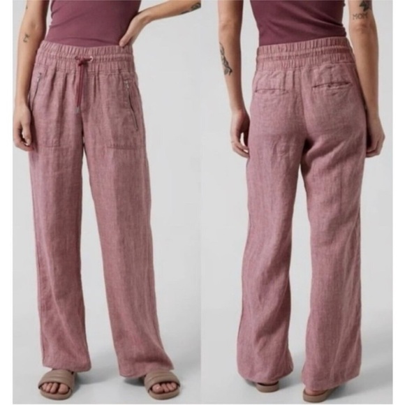 Athleta Pants - Athleta Cabo 100% Linen Wide Leg Pants Tawny Rose Pink Size 2